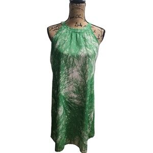 Sweet Pea Green Tree Print Halter Neck Dress Summer Boho Chic M